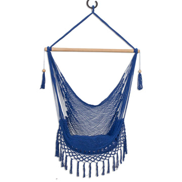 Handwoven Cotton Hammock Swing in Lapis (Single) - Simple Relaxation in Lapis