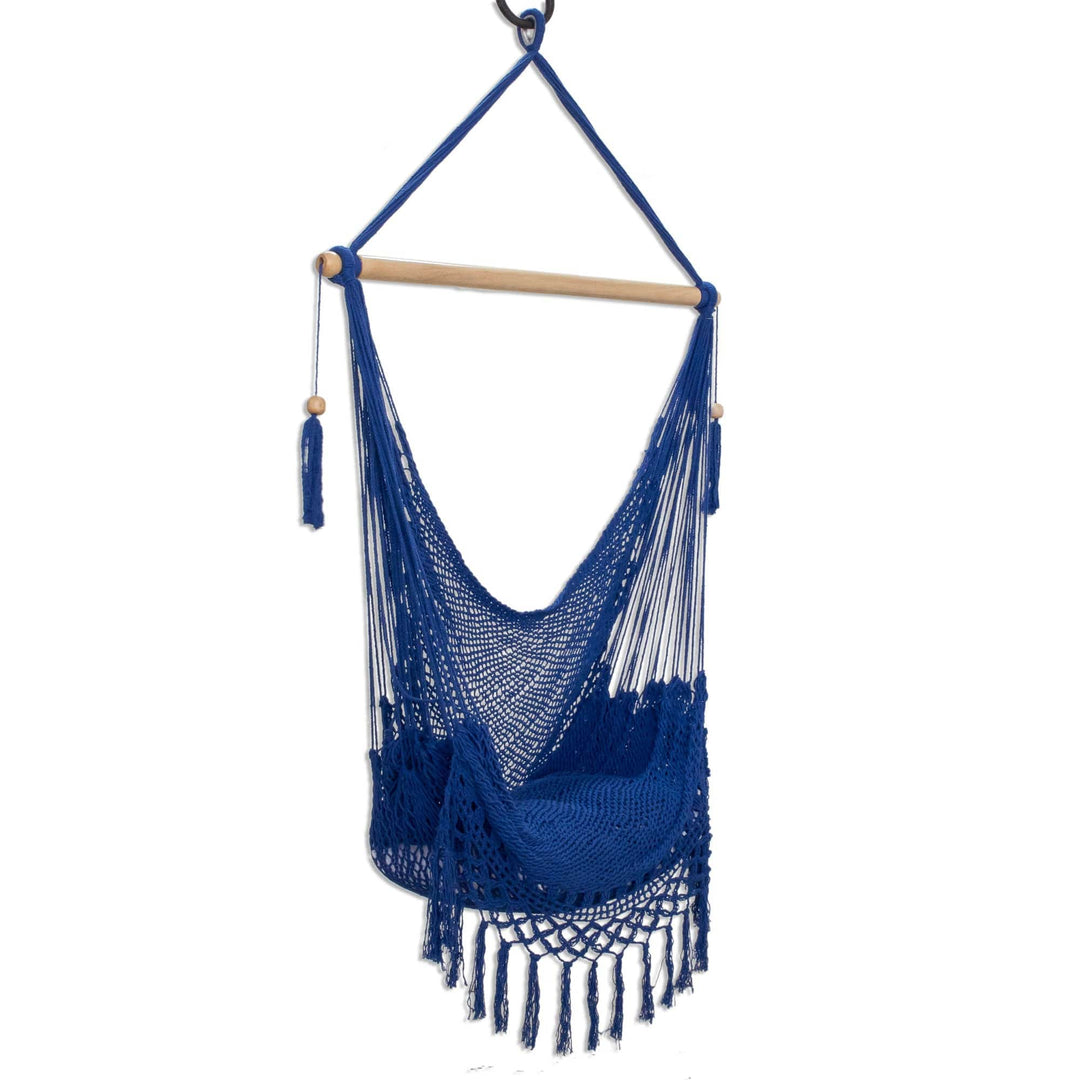 Handwoven Cotton Hammock Swing in Lapis (Single) - Simple Relaxation in Lapis