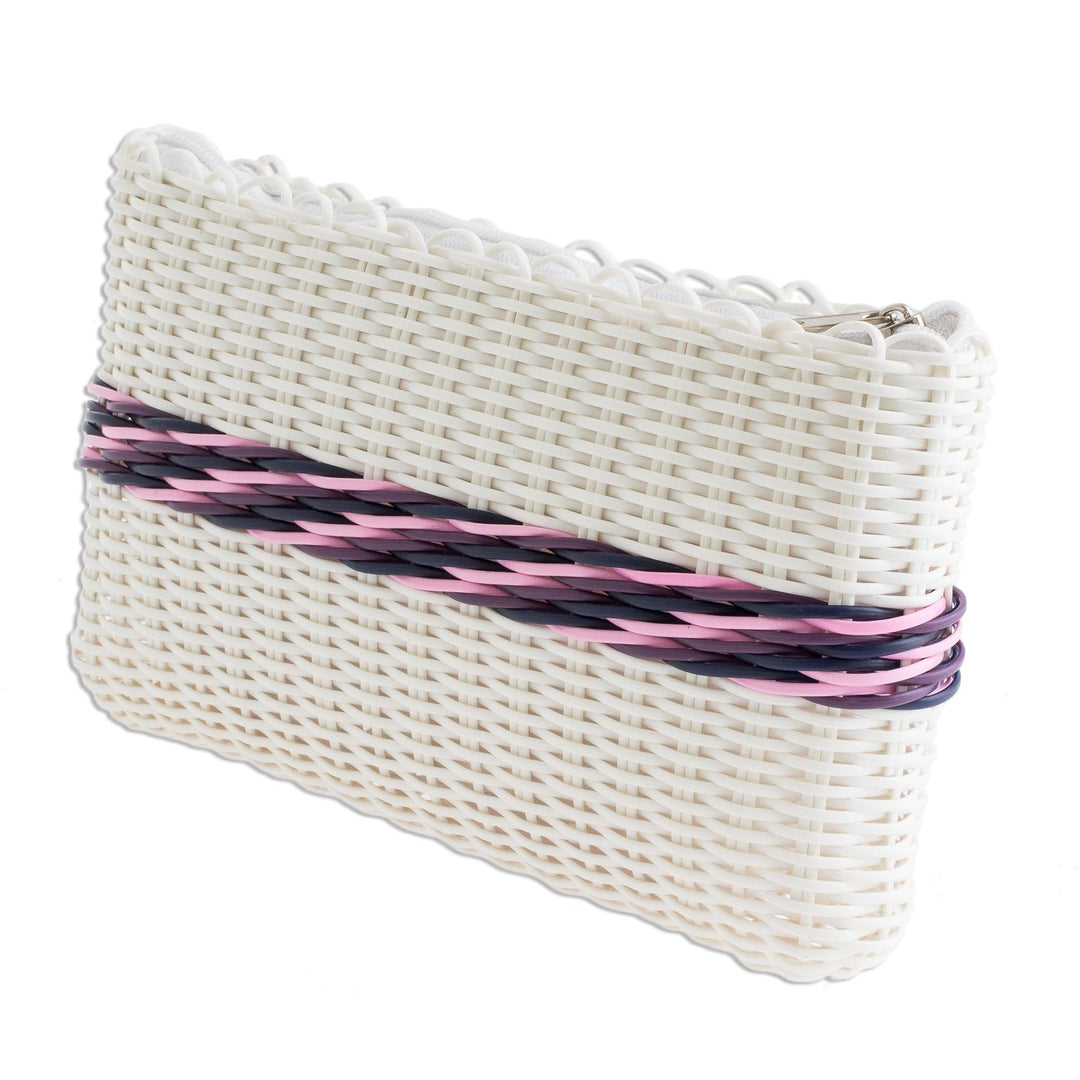 Handwoven Eco Friendly Clutch in White - Enchantment of Color in White