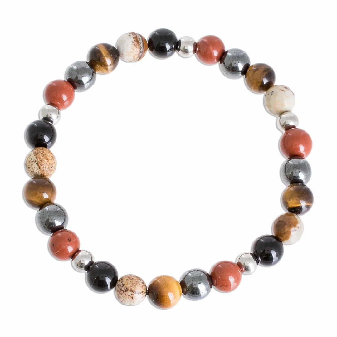 Men's Multi-Gemstone Beaded Stretch Bracelet from Costa Rica - Planetary Harmony