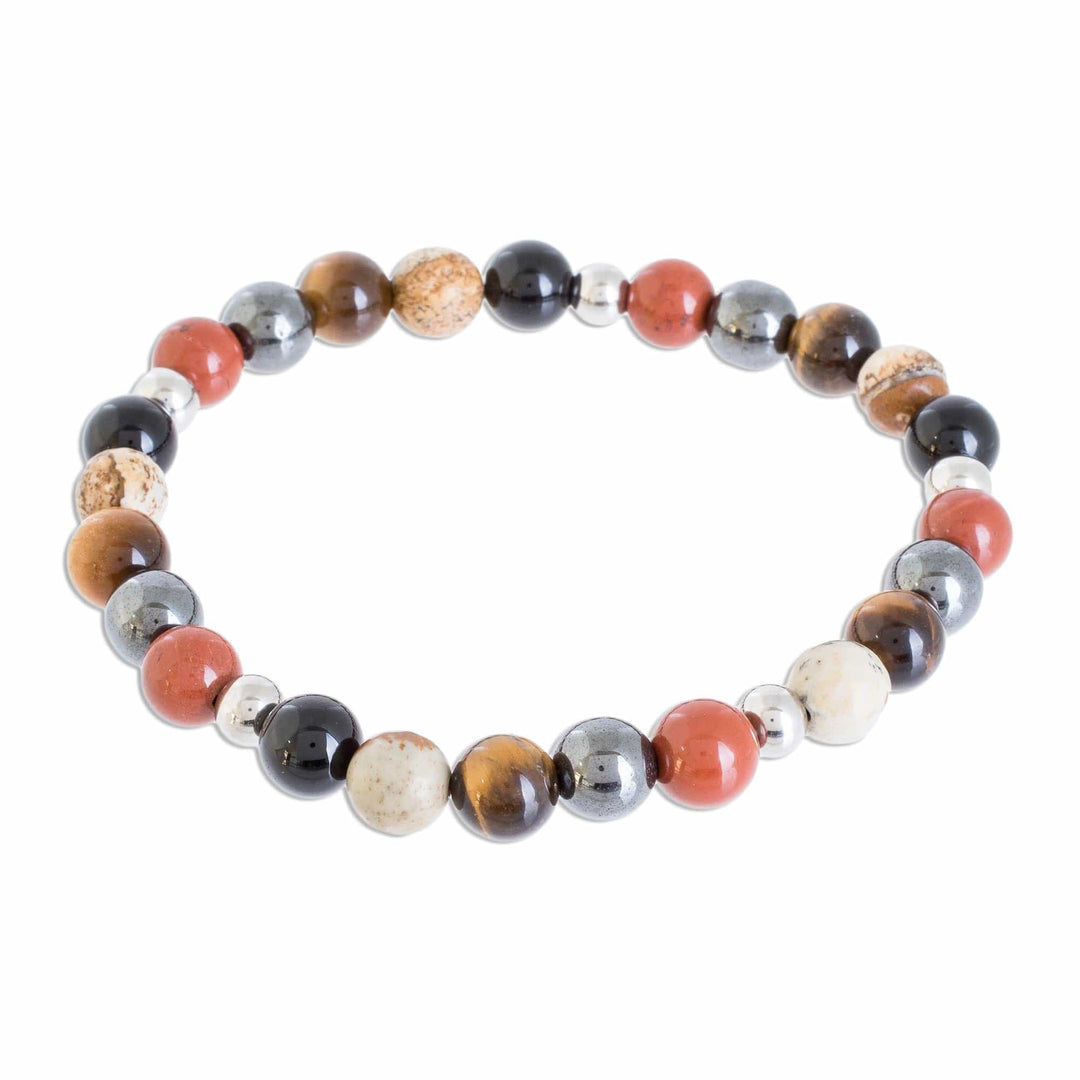 Men's Multi-Gemstone Beaded Stretch Bracelet from Costa Rica - Planetary Harmony