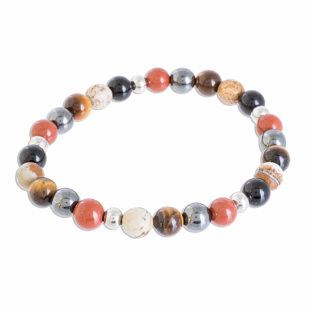 Men's Multi-Gemstone Beaded Stretch Bracelet from Costa Rica - Planetary Harmony