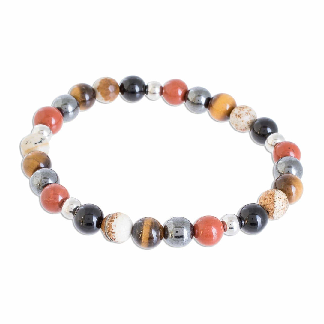 Men's Multi-Gemstone Beaded Stretch Bracelet from Costa Rica - Planetary Harmony