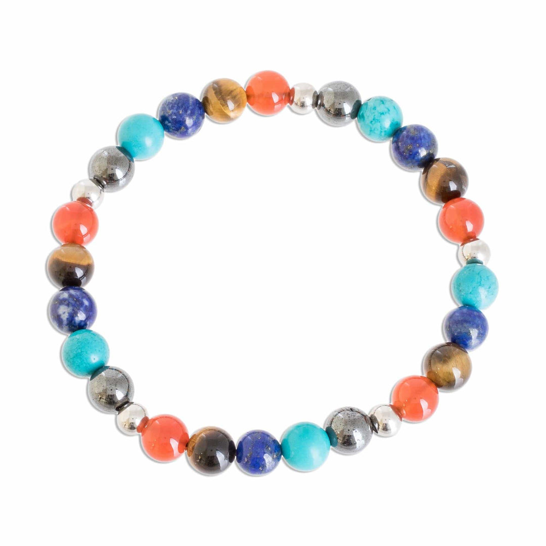 Colorful Men's Multi-Gemstone Beaded Stretch Bracelet - Colorful Planets
