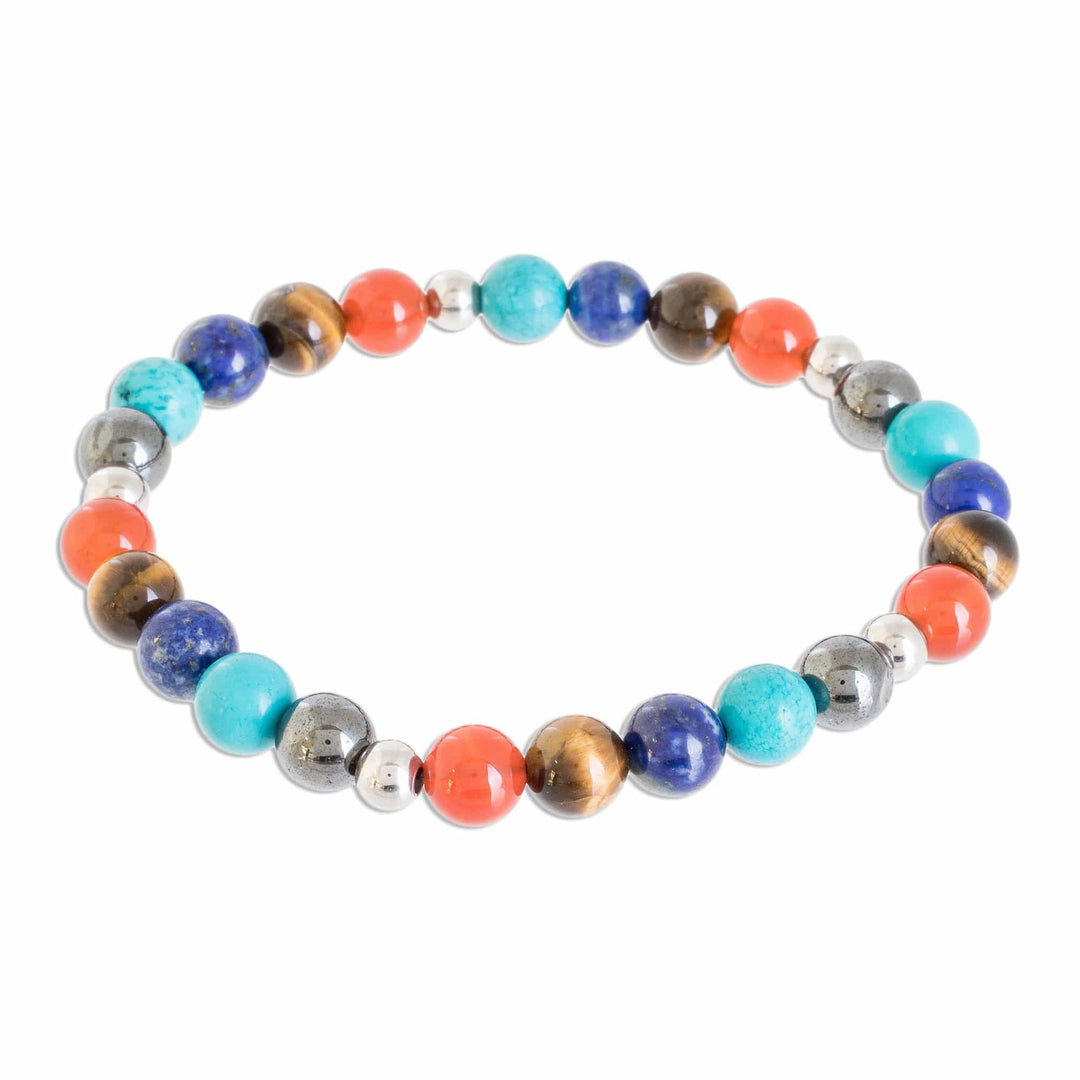 Colorful Men's Multi-Gemstone Beaded Stretch Bracelet - Colorful Planets
