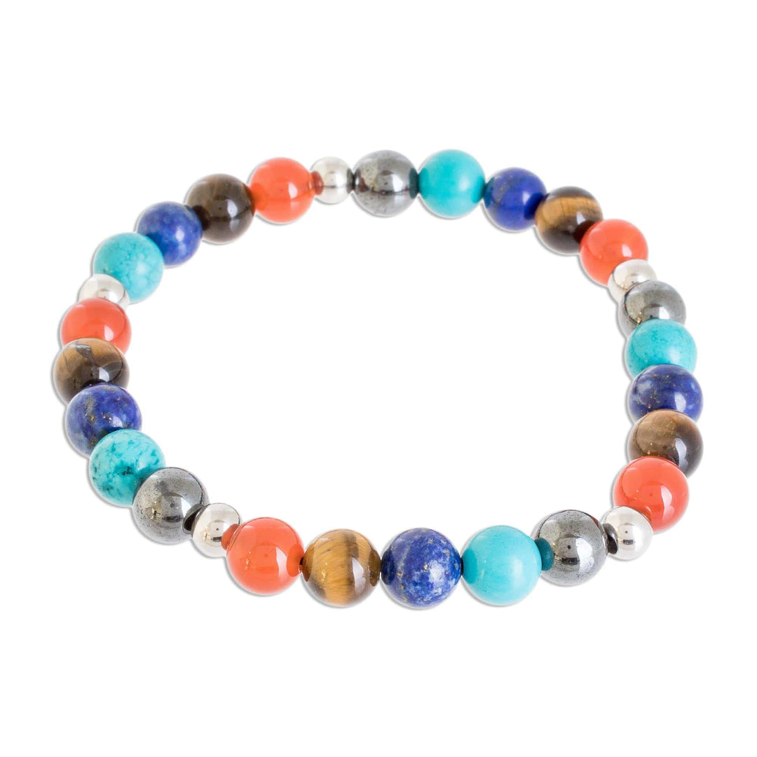 Colorful Men's Multi-Gemstone Beaded Stretch Bracelet - Colorful Planets