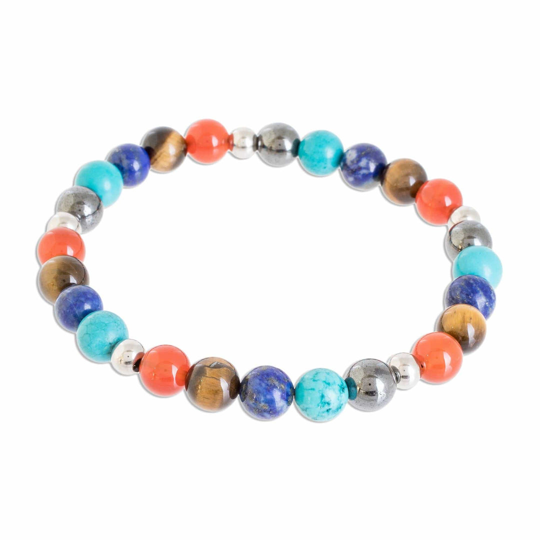 Colorful Men's Multi-Gemstone Beaded Stretch Bracelet - Colorful Planets