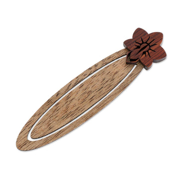 Floral Teak Wood Bookmark from Costa Rica - Sarchi Flower