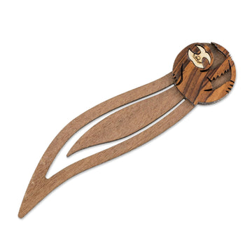 Sloth-Themed Teak Wood Bookmark from Costa Rica - Chill Sloth