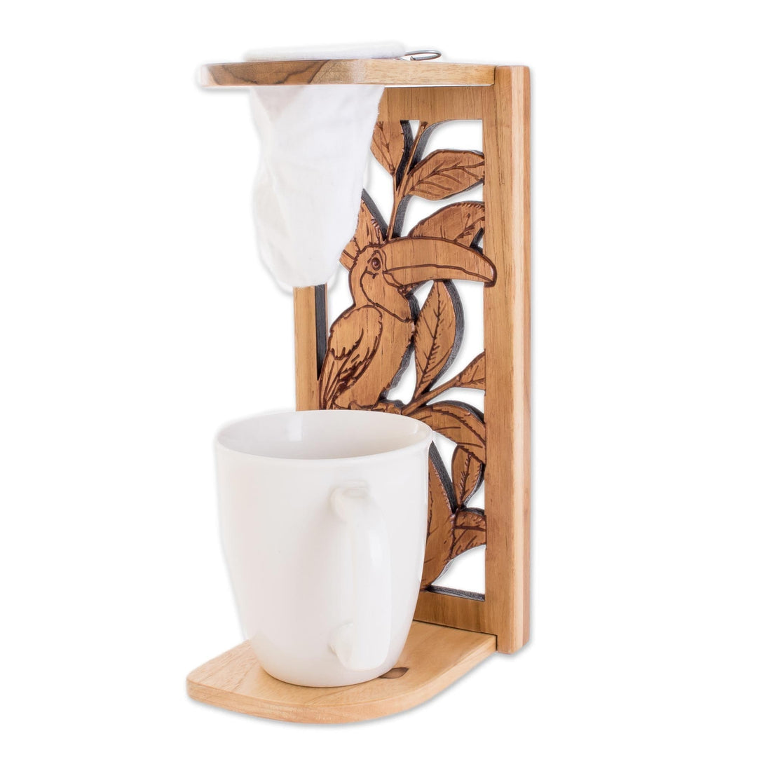 Toucan-Themed Teak Wood Single-Serve Drip Coffee Stand - Toucan Beverage
