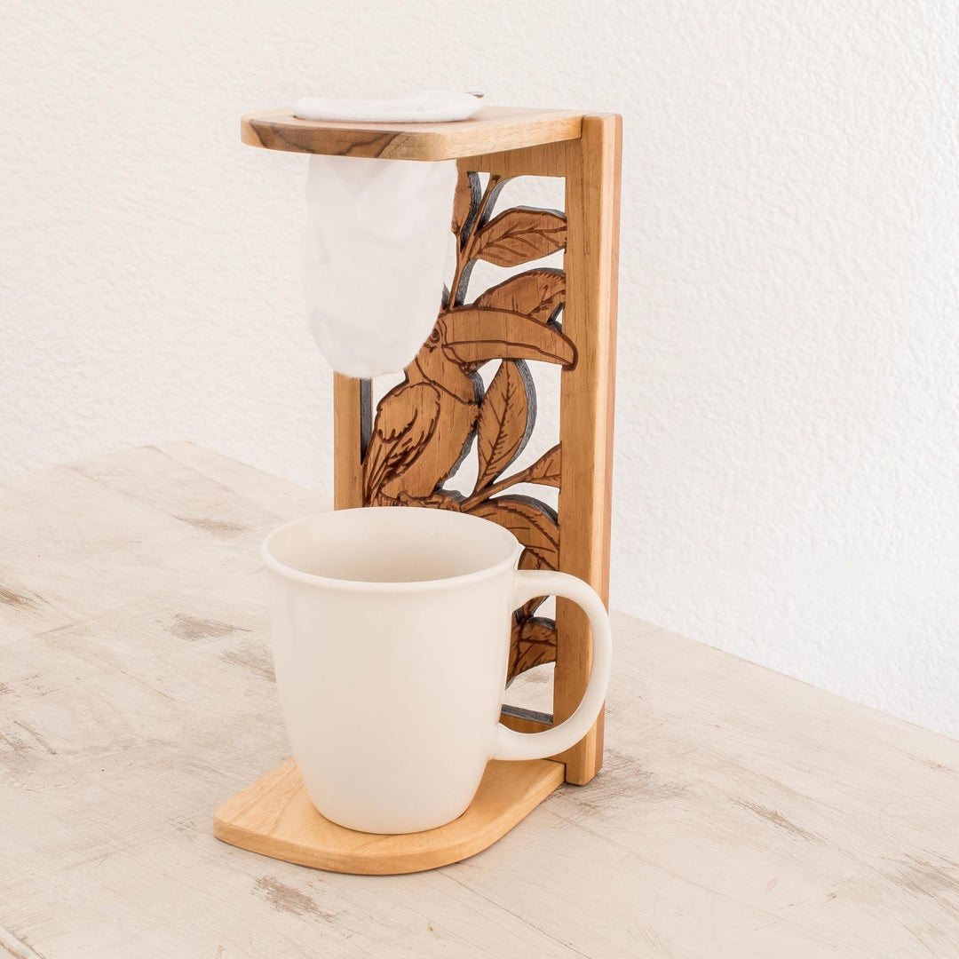 Toucan-Themed Teak Wood Single-Serve Drip Coffee Stand - Toucan Beverage