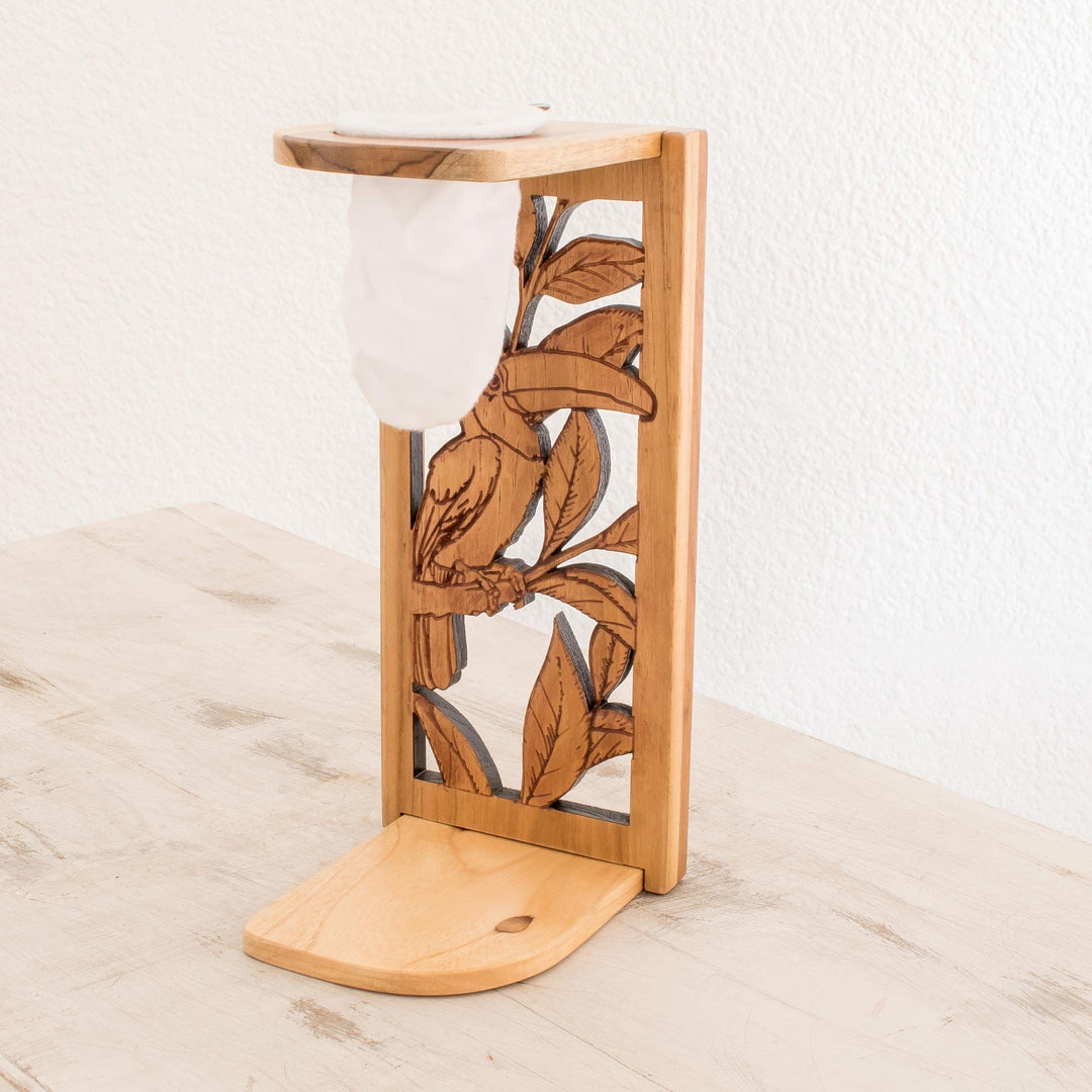 Toucan-Themed Teak Wood Single-Serve Drip Coffee Stand - Toucan Beverage