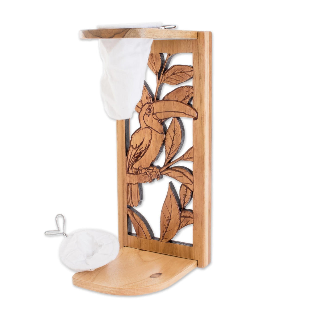 Toucan-Themed Teak Wood Single-Serve Drip Coffee Stand - Toucan Beverage