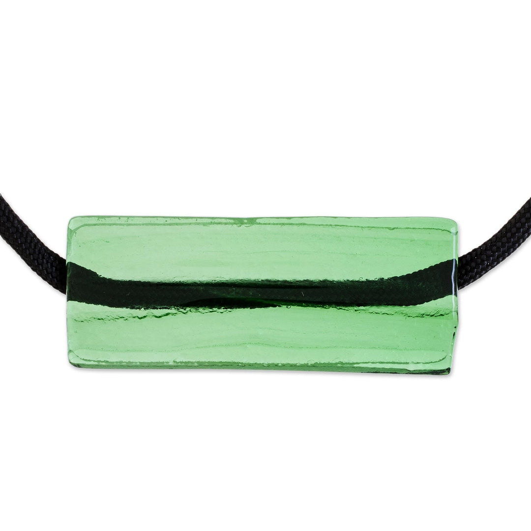 Green Recycled Glass Pendant Necklace from Costa Rica - Crystalline Green