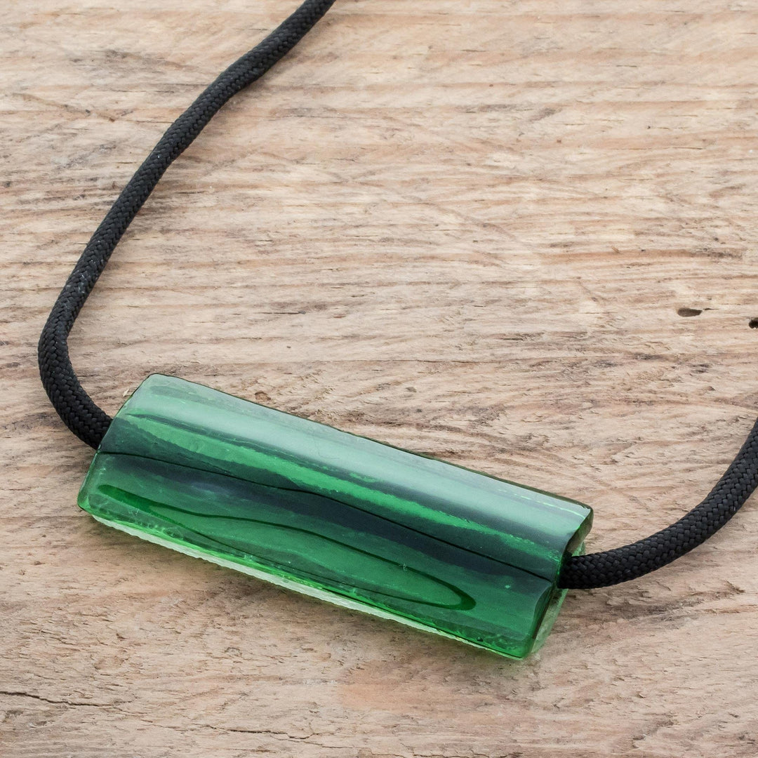 Green Recycled Glass Pendant Necklace from Costa Rica - Crystalline Green