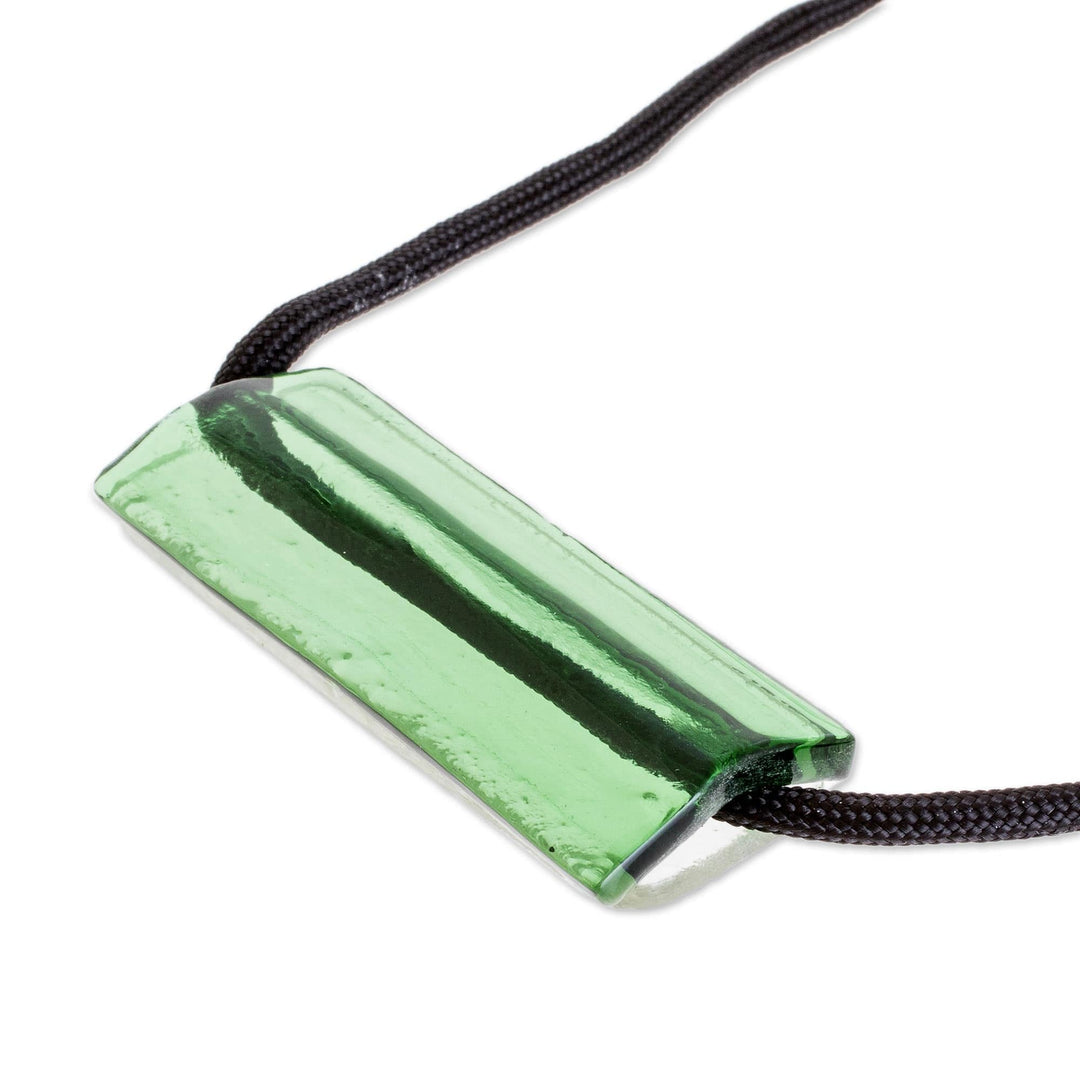 Green Recycled Glass Pendant Necklace from Costa Rica - Crystalline Green
