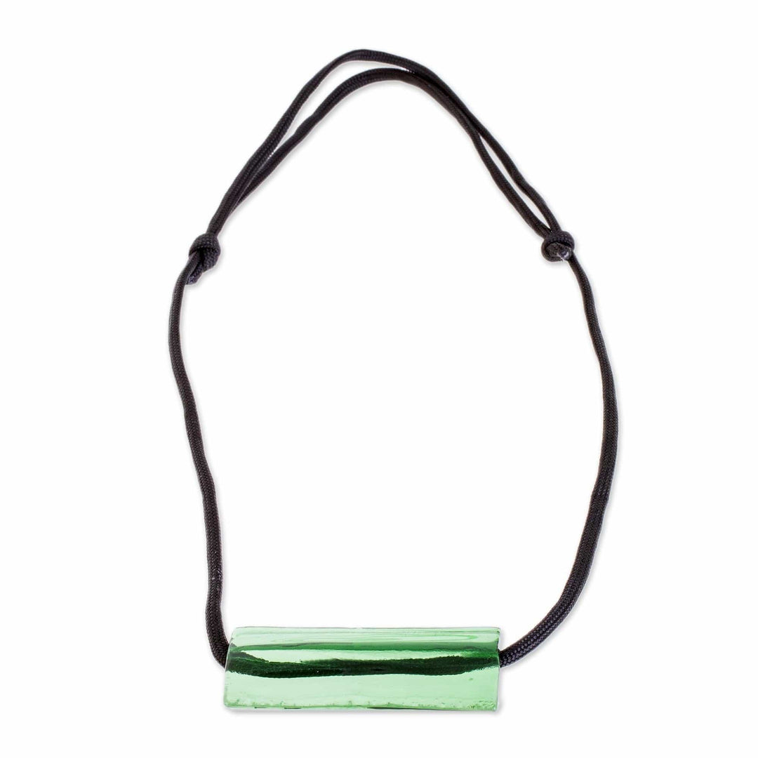 Green Recycled Glass Pendant Necklace from Costa Rica - Crystalline Green