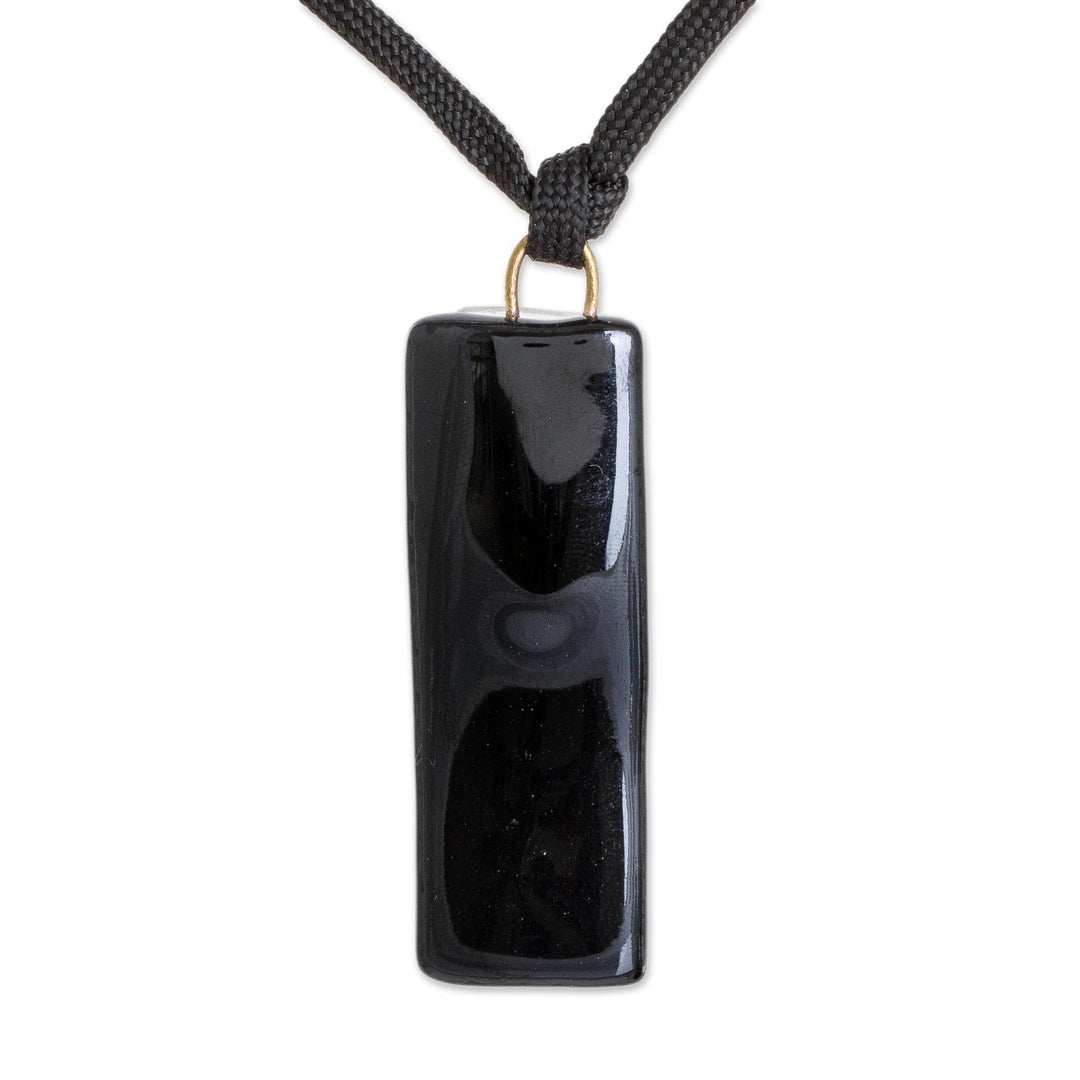 Black Recycled Glass Pendant Necklace from Costa Rica - Mood of Strength
