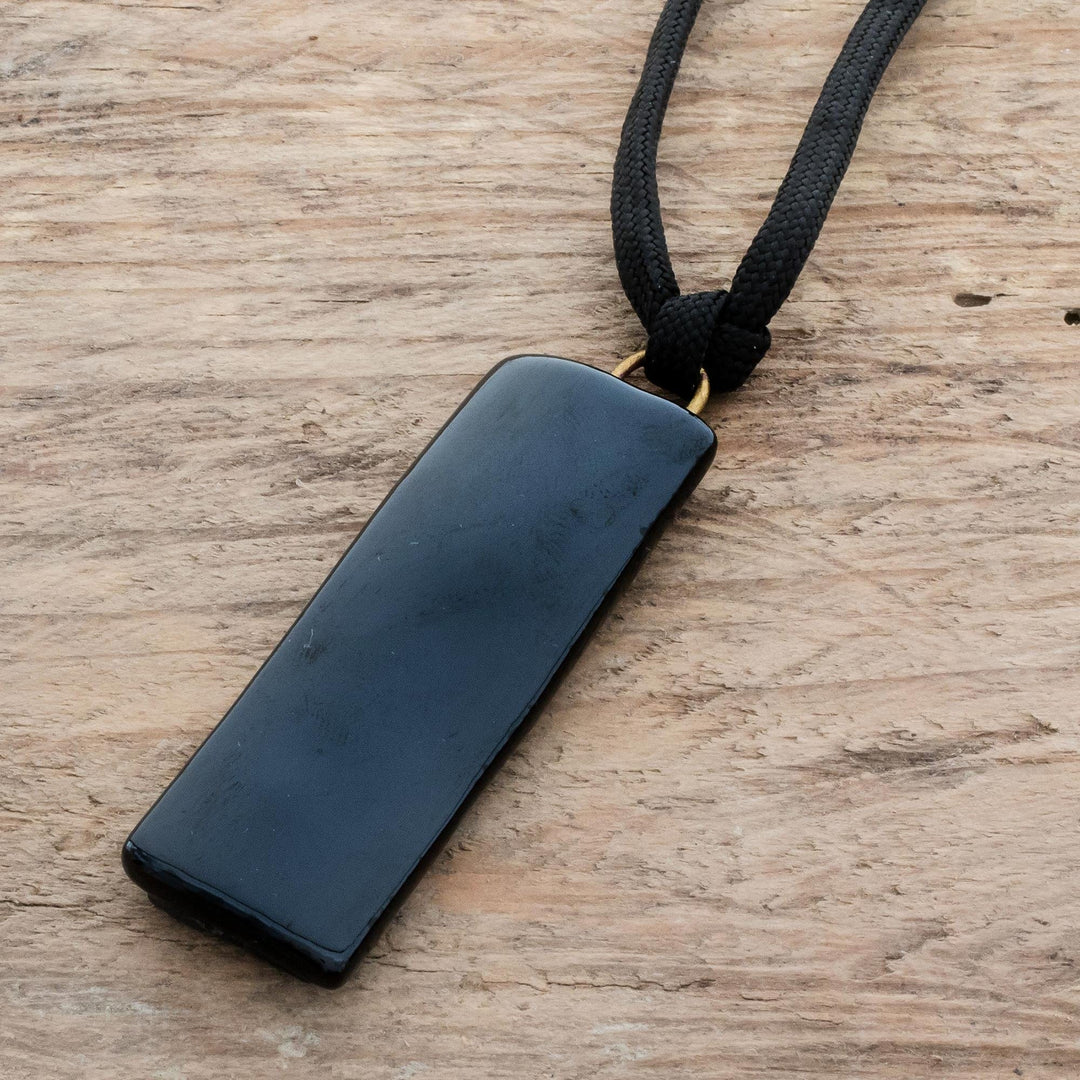 Black Recycled Glass Pendant Necklace from Costa Rica - Mood of Strength