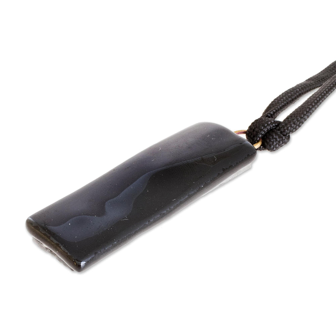 Black Recycled Glass Pendant Necklace from Costa Rica - Mood of Strength