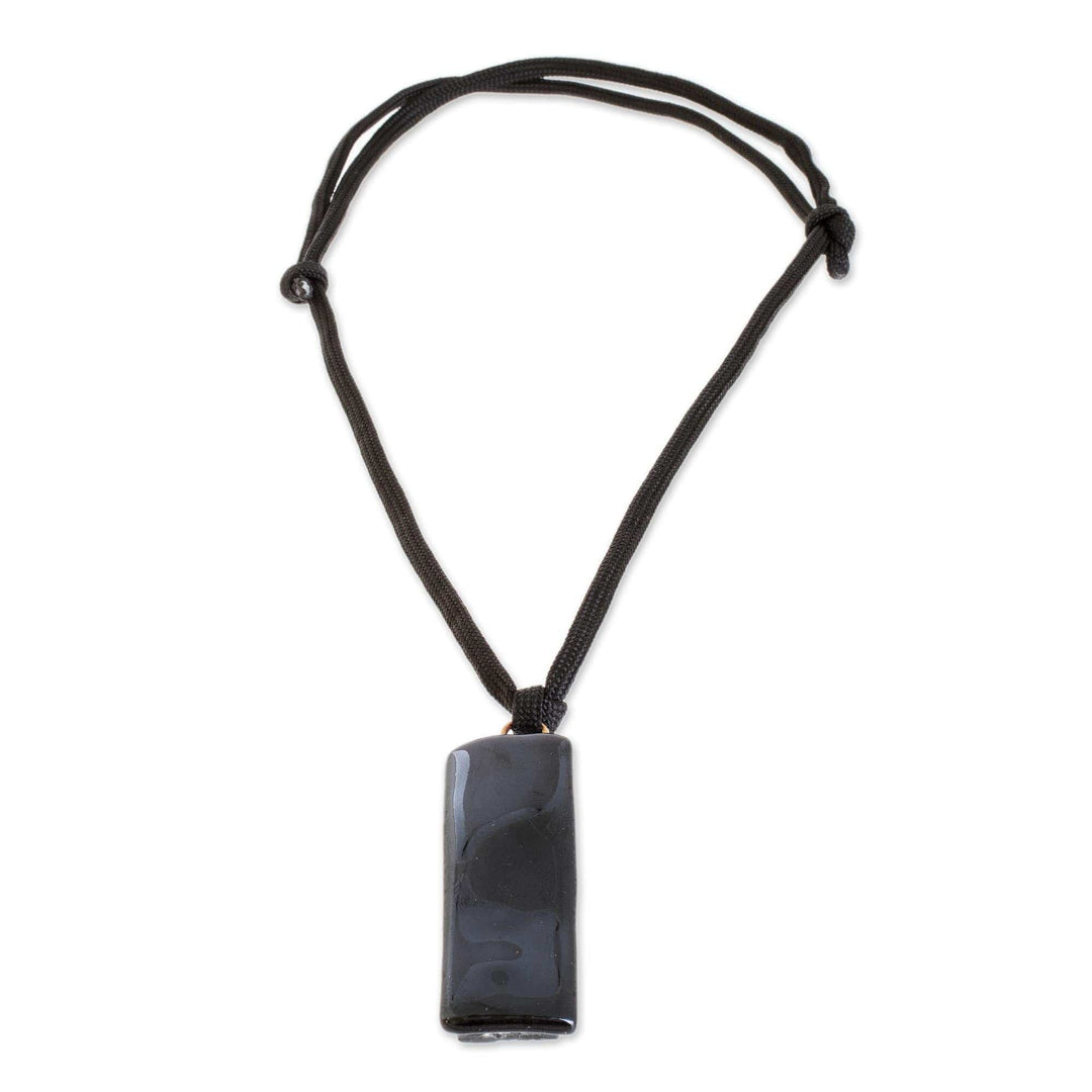 Black Recycled Glass Pendant Necklace from Costa Rica - Mood of Strength