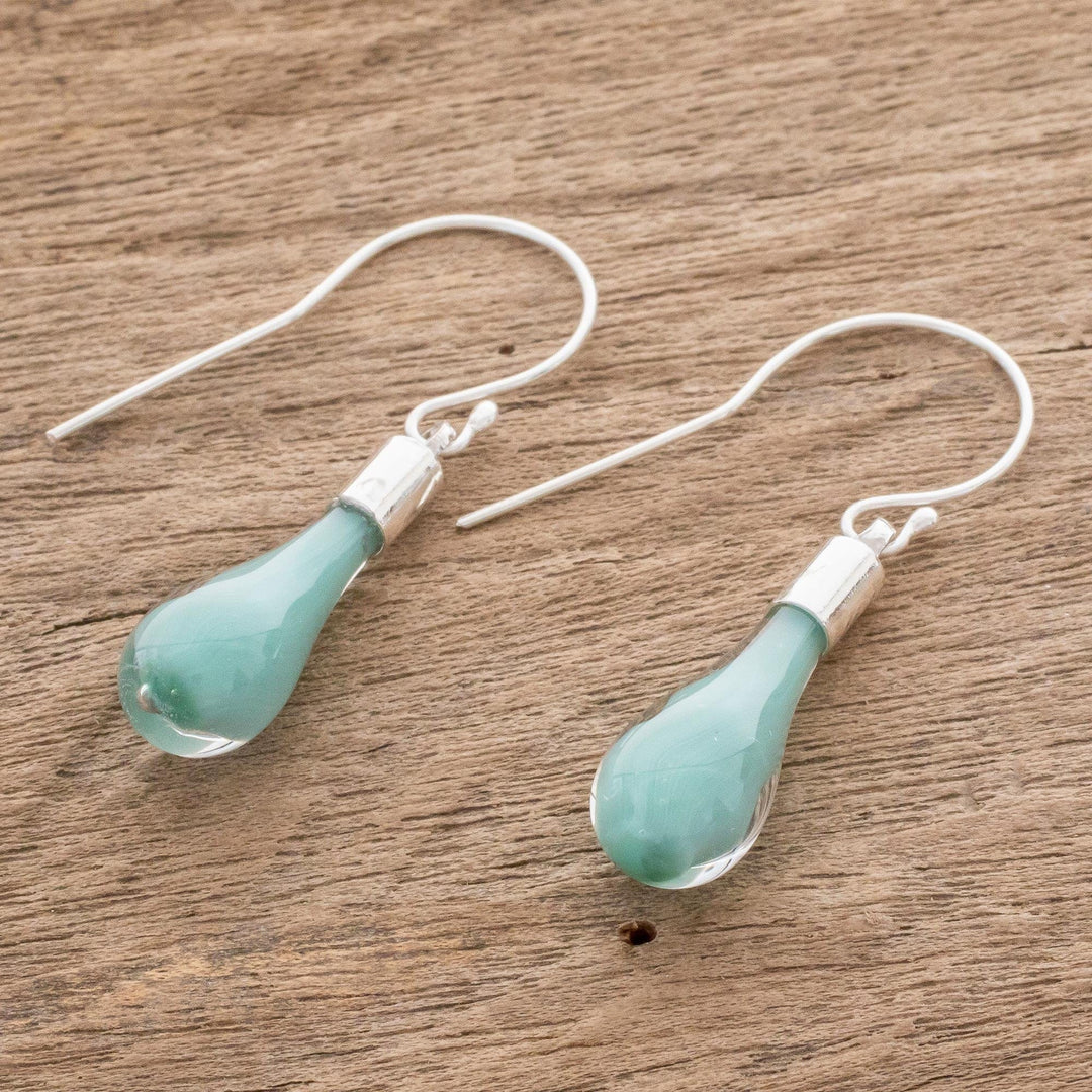 Sky Blue Art Glass Dangle Earrings from Costa Rica - Sky Lake