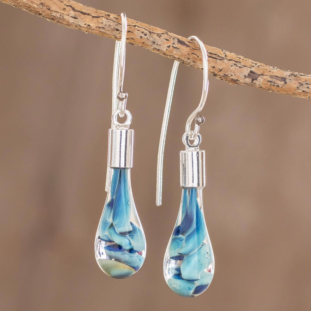 Blue Art Glass Dangle Earrings