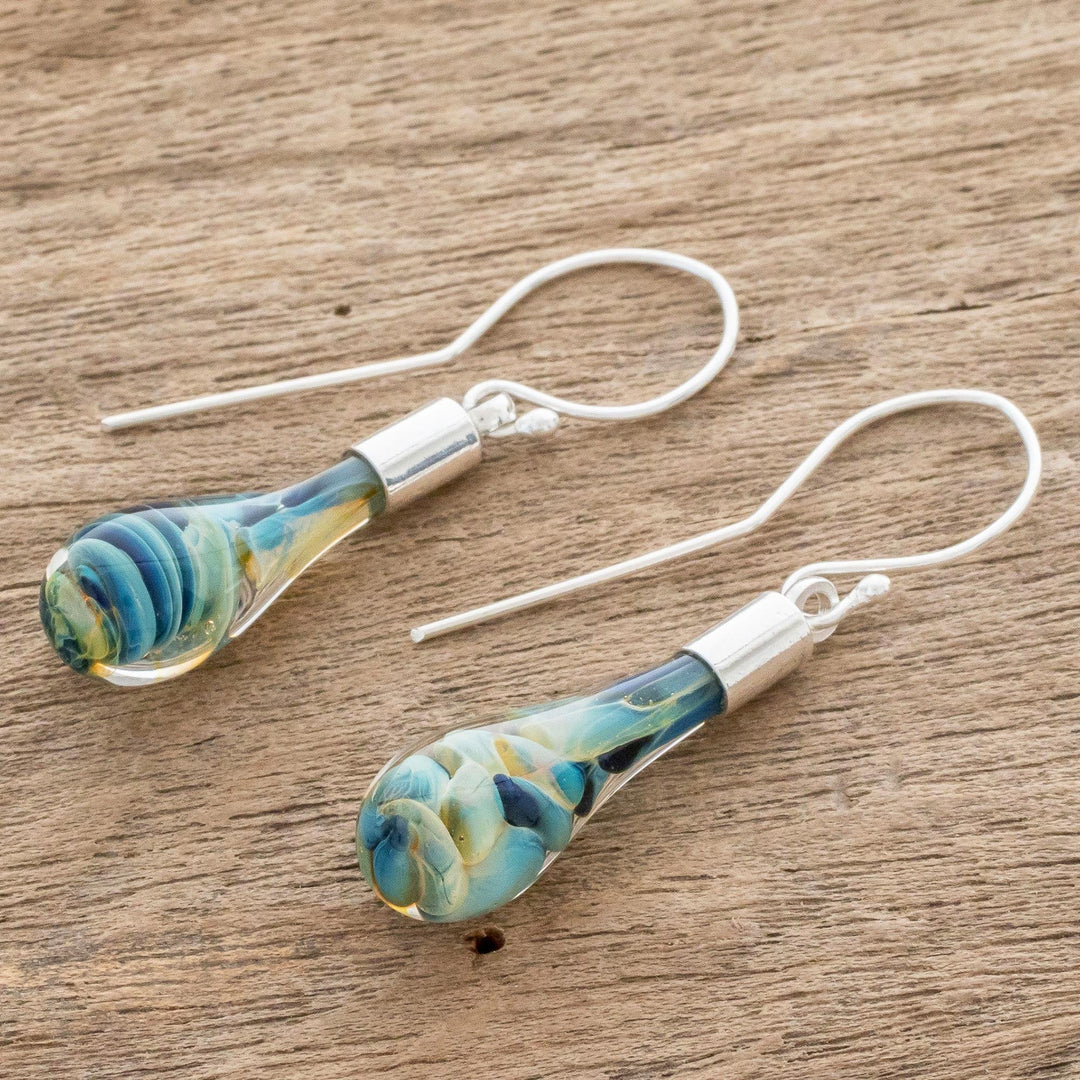 Art Glass Dangle Earrings from Costa Rica - Sand and Sea