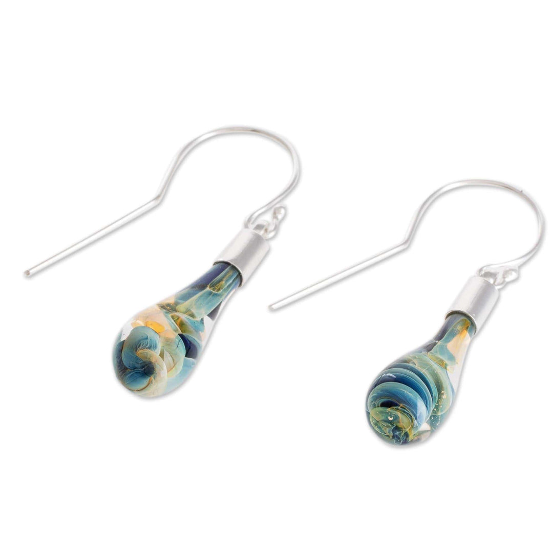 Art Glass Dangle Earrings from Costa Rica - Sand and Sea