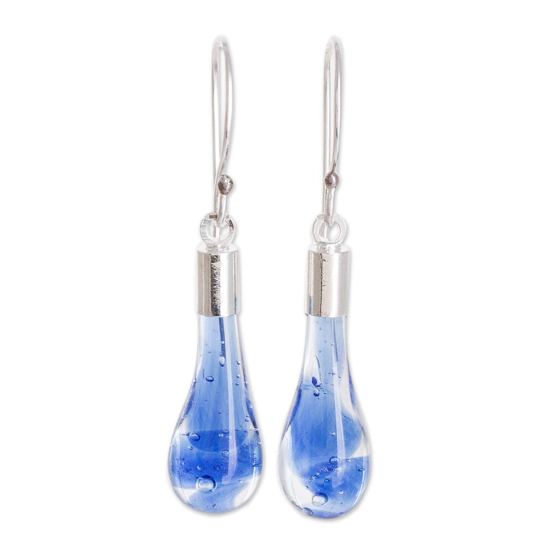 Art Glass Dangle Earrings from Costa Rica - Blue Bay