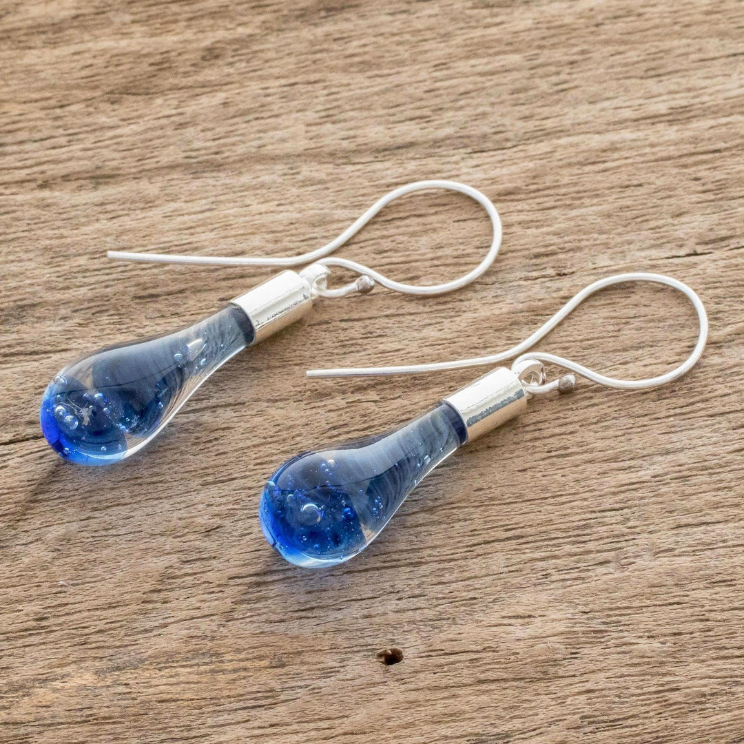 Art Glass Dangle Earrings from Costa Rica - Blue Bay
