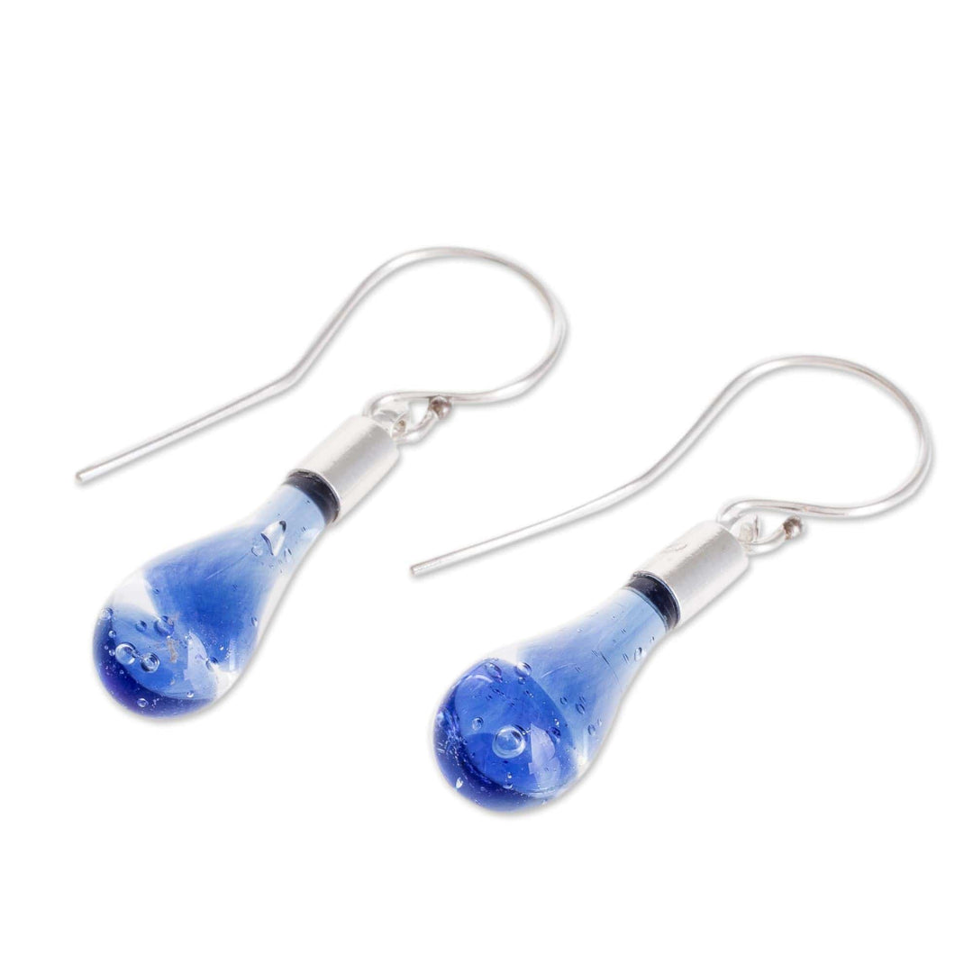 Art Glass Dangle Earrings from Costa Rica - Blue Bay