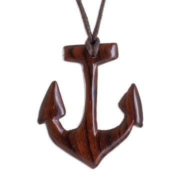 Estoraque Wood Anchor Pendant Necklace from Costa Rica - Estoraque Anchor
