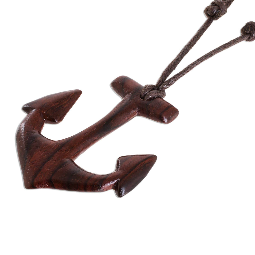 Estoraque Wood Anchor Pendant Necklace from Costa Rica - Estoraque Anchor