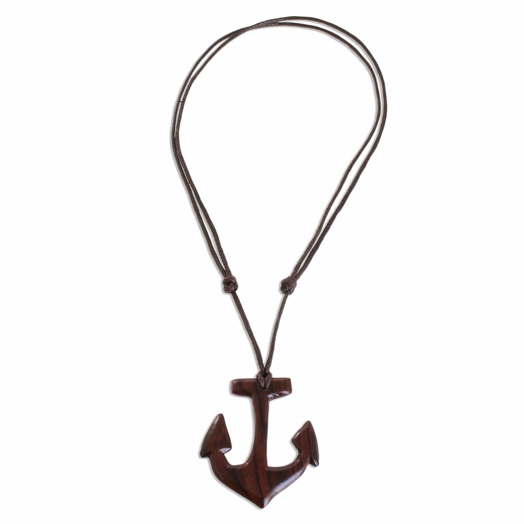 Estoraque Wood Anchor Pendant Necklace from Costa Rica - Estoraque Anchor