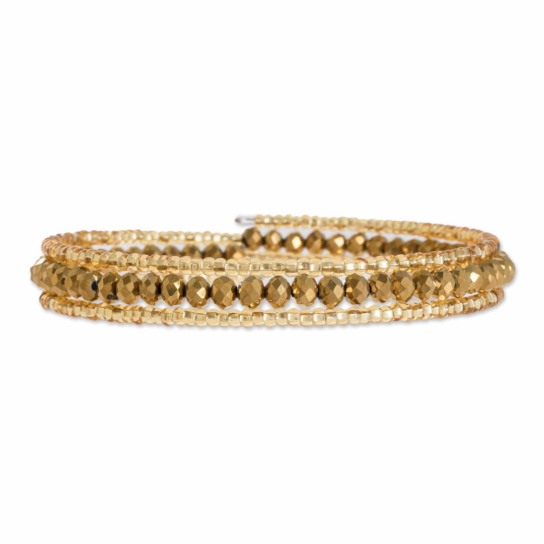 Gold-Tone Crystal and Glass Beaded Wrap Bracelet - Golden Fiesta