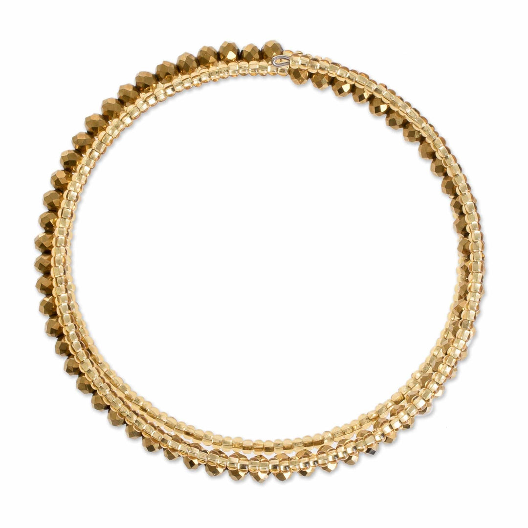 Gold-Tone Crystal and Glass Beaded Wrap Bracelet - Golden Fiesta