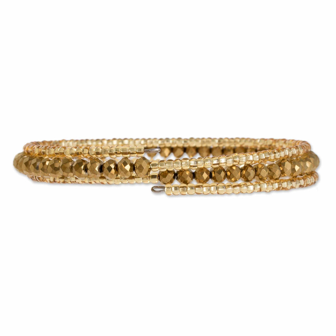 Gold-Tone Crystal and Glass Beaded Wrap Bracelet - Golden Fiesta