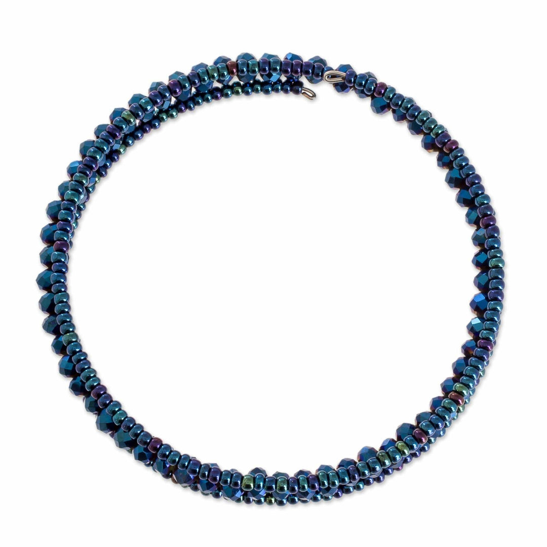 Crystal and Glass Beaded Wrap Bracelet in Blue - Glamorous Moon