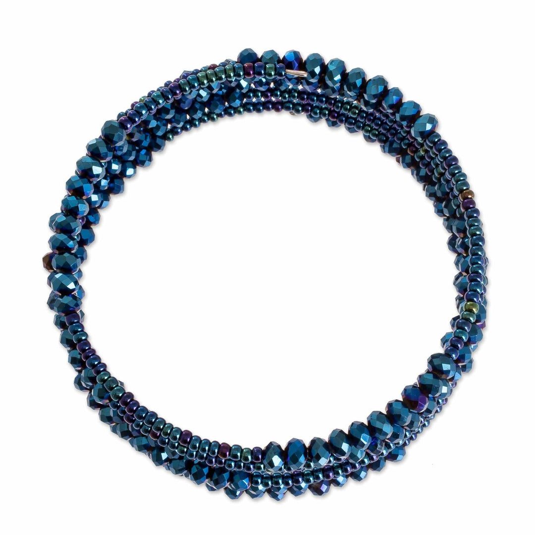Crystal and Glass Beaded Wrap Bracelet in Blue - Lake Harmony