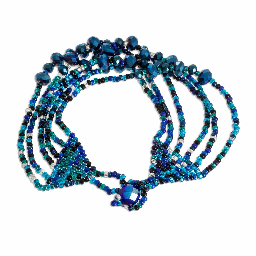 Crystal and Glass Beaded Strand Bracelet - Nocturnal Brilliance in Blue