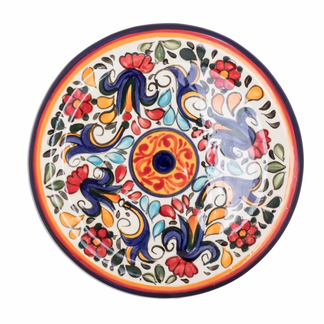 Talavera-Style Ceramic Salad Plates from El Salvador (Pair) - Vibrant Garden