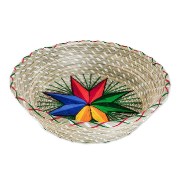 Colorful Star Natural Fiber Decorative Basket from Guatemala - Artisanal Star