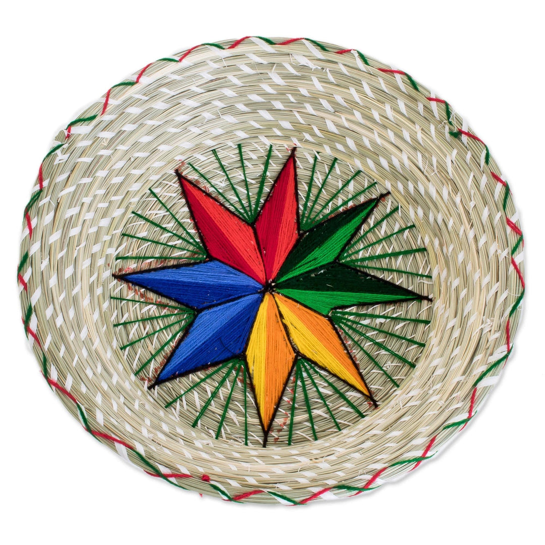 Colorful Star Natural Fiber Decorative Basket from Guatemala - Artisanal Star