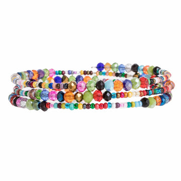 Colorful Glass and Crystal Beaded Wrap Bracelet - Happiness and Harmony