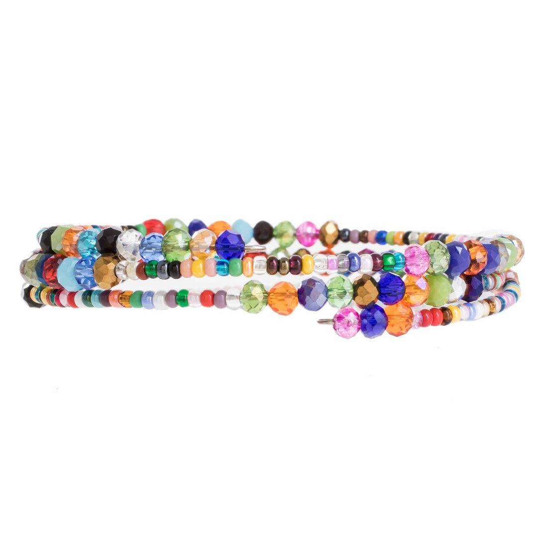 Colorful Glass and Crystal Beaded Wrap Bracelet - Happiness and Harmony