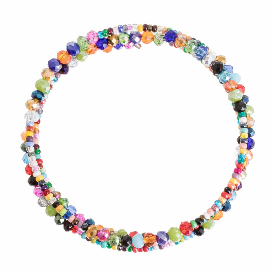 Colorful Glass and Crystal Beaded Wrap Bracelet - Happiness and Harmony