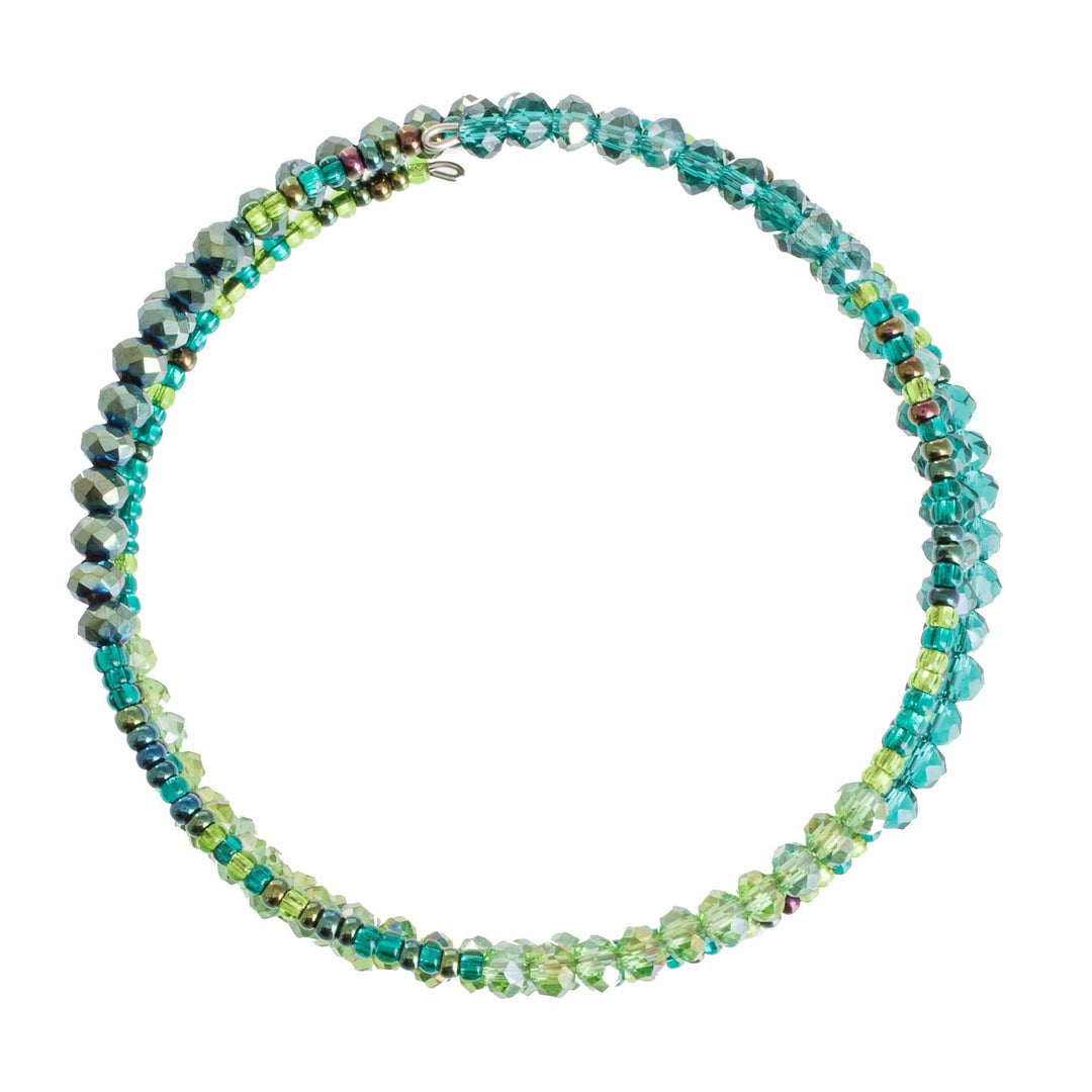 Glass and Crystal Beaded Wrap Bracelet in Green - Ocean Siren