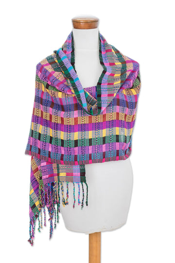 Colorful Cotton Shawl Crafted in Guatemala - San Juan Fiesta