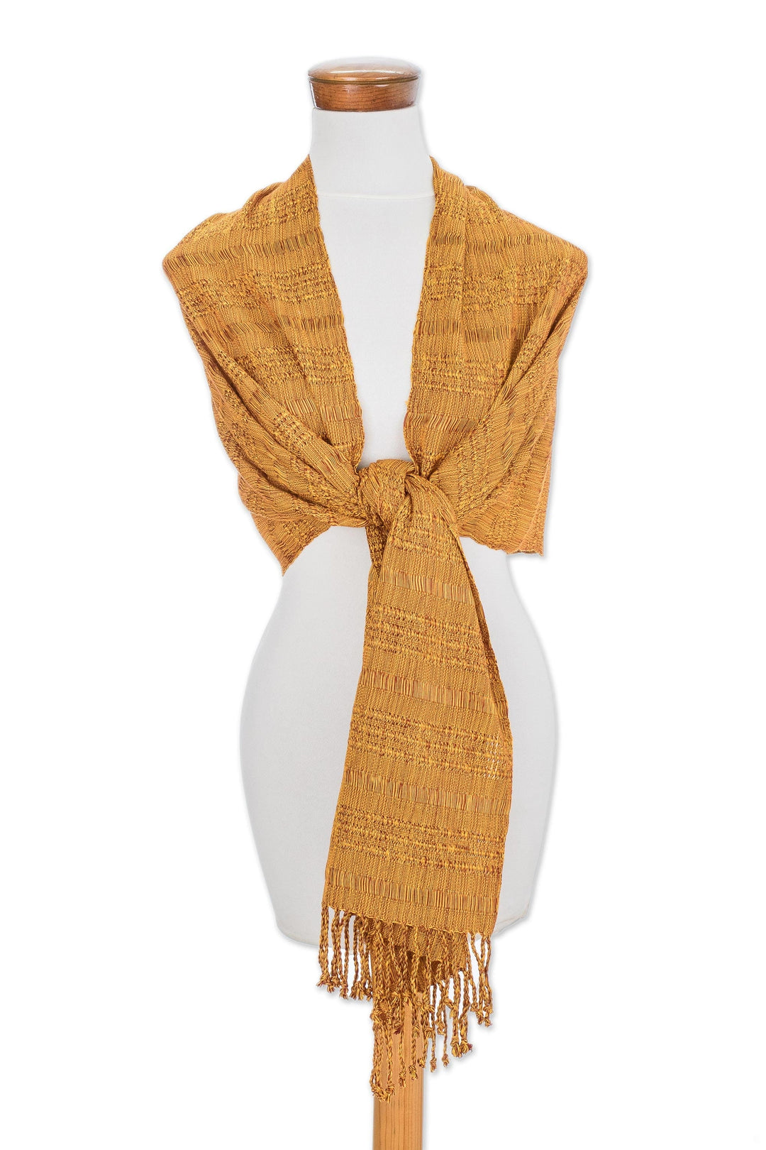 Textured Cotton Shawl in Saffron from Guatemala - Subtle Texture in Saffron